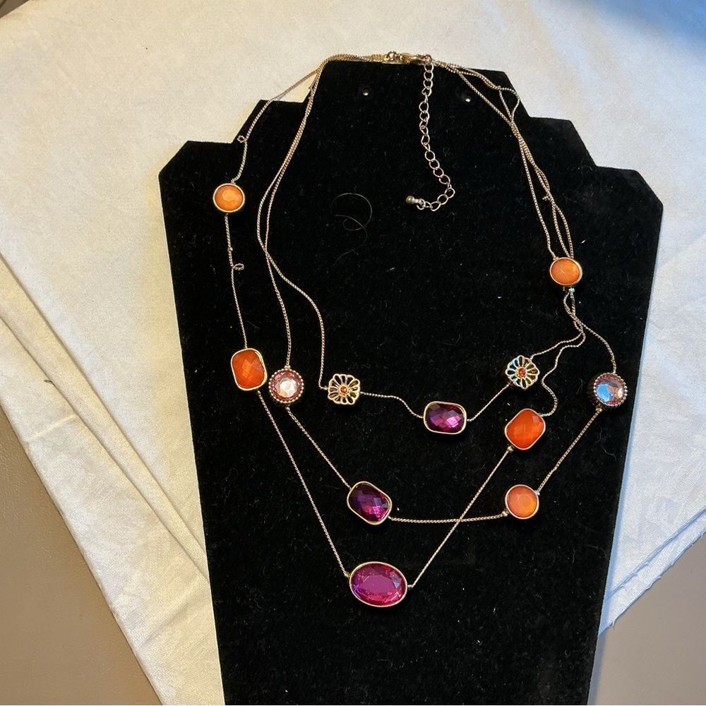 Goldltone Multi-Color Bexel set Gemstone Necklace